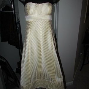 J CREW Creme Beige & Gold Strapless SILK DRESS